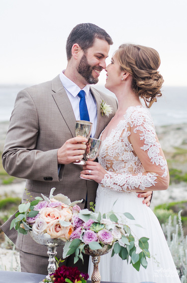 Asilomar Beach wedding couple toasting Fire and Brilliance ring Fotofroggy Photography